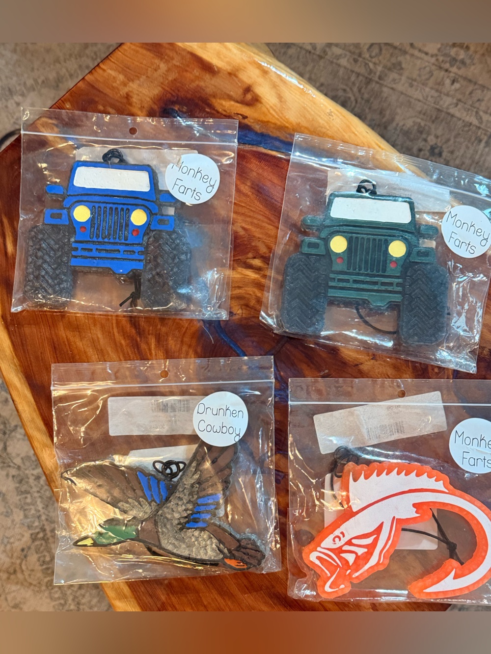 Set of four freshies - 2 jeep, 1 duck, 1 fishing lures